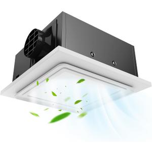 Upgrade 12" Ultra Quiet Bathroom Exhaust Fan with 6500K LED Light, 1.0 Sone 120 CFM, 10x10 Mount, 1500 LM Ceiling Ventilation Fan, Energy Efficient (12in Metal LED Light)