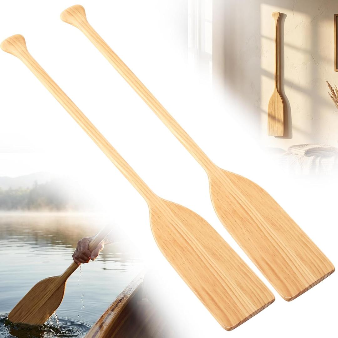 Silipull 2 Pcs 2.5-4ft Wooden Canoe Oar Paddle, 30-48'' Solid Pine Paddle Canoe, for Kayak Small Boat Water Sports Home Wall Decoration Gift for Outdoor Enthusiast