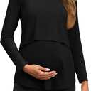 Tankaneo Womens Maternity Nursing Tops Long Sleeve Double Layer Breastfeeding Shirts Pregnancy Clothes (Black)