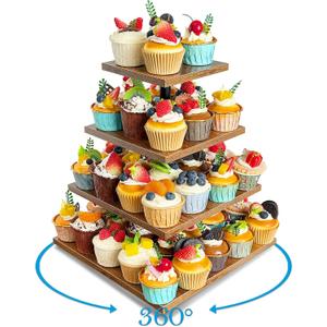 4 Tier Cupcake Stand, Wooden Cupcake Holder Stand for 50 Cupcakes Rustic Cupcake Display Stand for Wedding, Birthday
