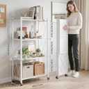 DEANIC 4 Tier Foldable Storage Shelves with Wheels, Large Capacity Shelving Unit, Freestanding Metal Wire Shelf Rack, No Assembly Organizer Rack for Garage Kitchen, Basement, Pantry(White), 1 Pack