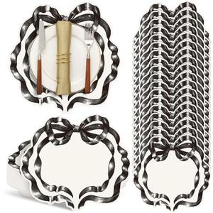 Tinlade 36 Pcs Black Bow Paper Placemats 12.6 Inch Coquette Birthday Decorations Bow Dinner Mats Bow Party Supplies Disposable Paper Placemats for Birthday Bachelorette Bridal Wedding