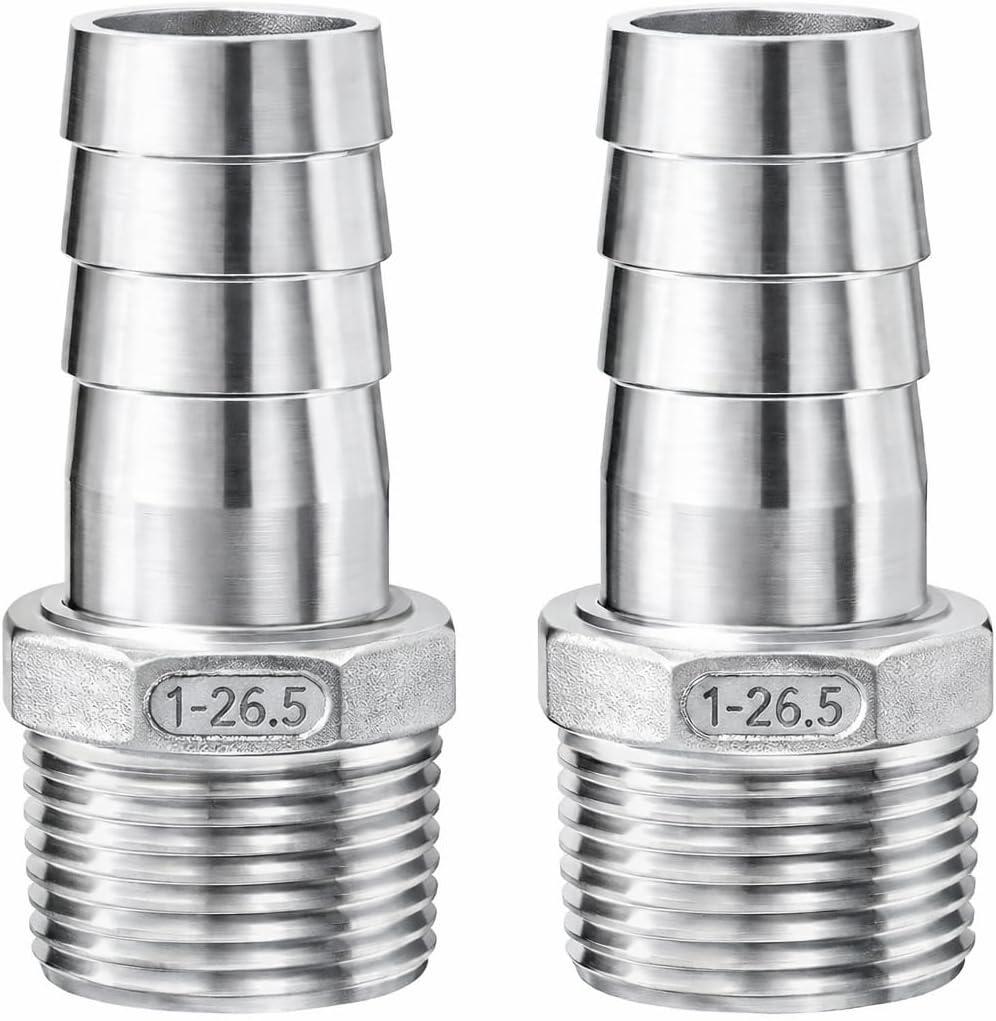 Stainless Steel Hose Barb Fitting,1" Hose Barb to 1" Male NPT, for Water Fuel Air (Pack of 2)