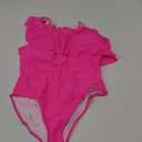 Hilinker Women's Ruffle One Shoulder One Piece Swimsuit Monokinis Bathing Suit Hot Pink, Small