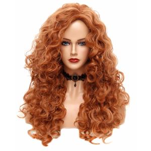 Rugelyss Long Wavy Wigs 28 Inches Natural Copper Fox Red Synthetic Kinky Curly Hair Wig for Women
