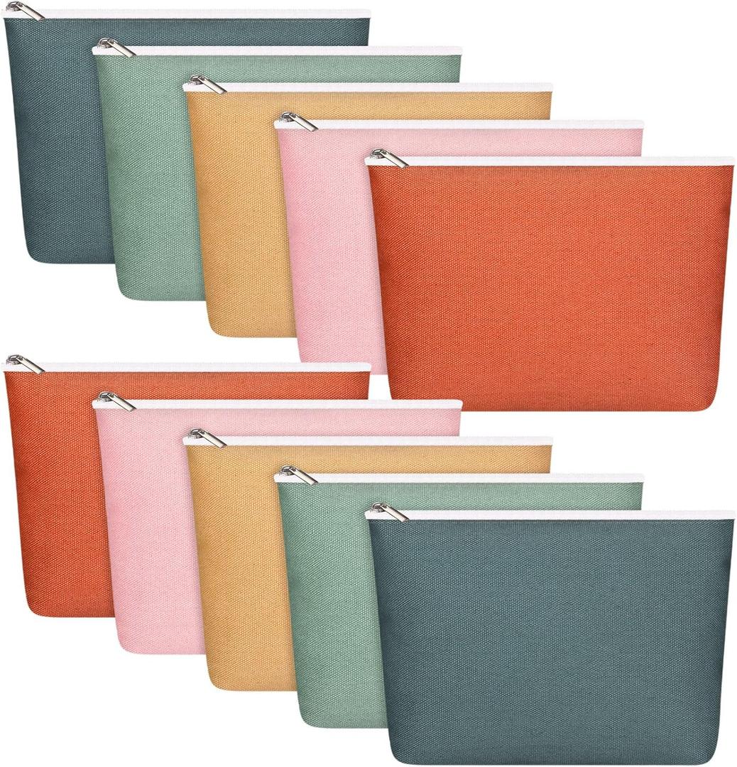 Reginary 10 Pcs Valentines Canvas Makeup Bags Bulk for Women Travel Toiletry Cosmetics Bags Blank DIY Pencil Pouch, Gift for Valentines Patrick's Day Wedding Bridal Shower Coworker(Boho Color)