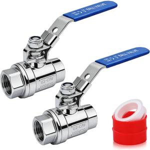 2 Pack 1/2" NPT Female 304 Stainless Steel Ball Valve, Full Port Shut Off Ball Valve with Locking Device, 1000 WOG Water, Oil, and Gas Application, 2-Piece Construction, Vinyl Handle