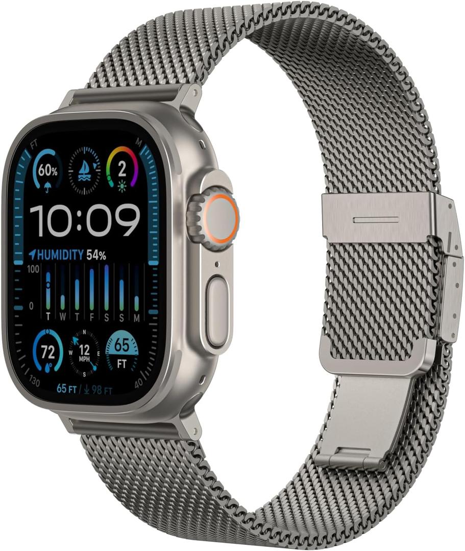 Stainless Steel Magnetic Milanese Loop for Apple Watch Band 49mm 46mm 45mm 44mm 42mm 41mm 40mm 38mm Men and Women, Magnetic Metal Watch Strap for iWatch Series 10/9/8/7/6/5/4/3 Ultra 2 1 (Titanium)