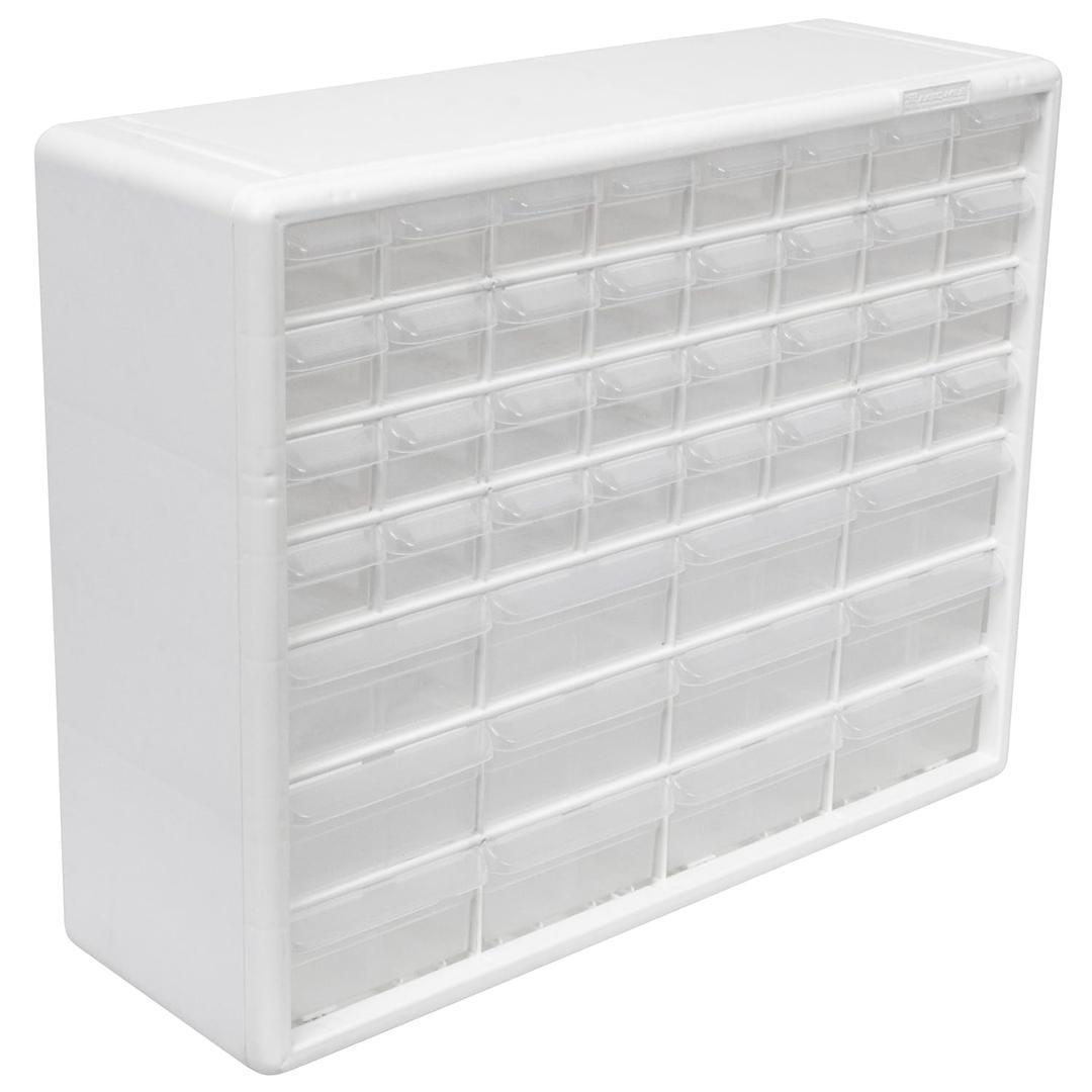Akro-Mils 44-Drawer Plastic Drawer Storage Cabinet for Garage Organization, Bead Organizer, Building Bricks Storage, Teacher Toolbox, Makeup Organizer, 20" W x 6" D x 16" H, 10144 White