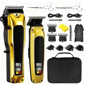 Hair Clippers for Men Professional, Cordless Clippers for Hair Cutting, Zero Gap Trimmer, Mens Clippers and Trimmers Set, Hair Clipper Set &Barber Kit with Case, Scissors and Apron, Mens Gifts