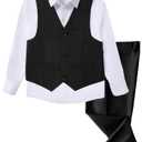 Boys 4-Pieces Suits Slim Fit Kids Outfits Vest Dress Pants Sets Formal Suit for Boy (Black 1)