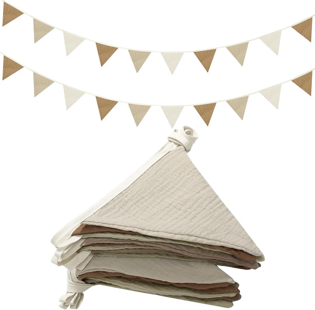 Oudain 2 Pcs Pennant Banner Flags Nursery Garland Triangle Bunting Flags Playroom Wall Decor Banner for Nursery Baby Shower Birthday Boho Wedding Party Event, Each 7.75 ft(Simple Color)