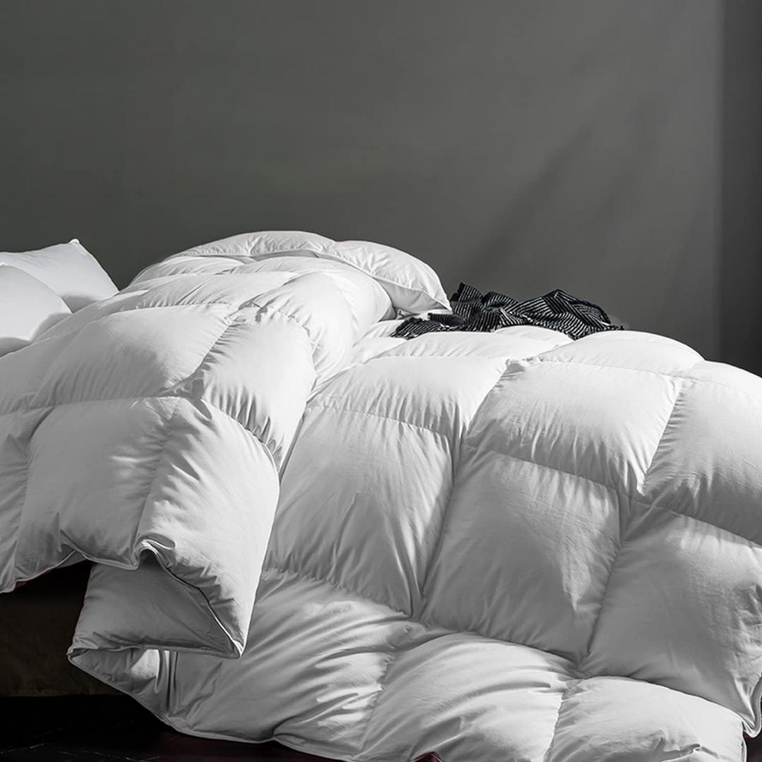 Feather Down Comforter Queen Size, All-Season Duvet Insert Feather and Down Cotton Fabric Fluffy Medium Warm Quilt Comforter with Corner Tabs (White)