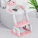 Potty Training Seat with Step Stool Ladder, Upgraded 2-in-1 Toddler Potty Training Toilet Seat with Non-Slip Step Splash Guard Handles and Waterproof Cushion, Toddler Potty Seat for Kids Boys Girls (Pink)