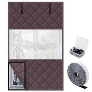 3 Layer 63 x 39 Inch Visible Winter Insulated Window Cover,Oxford Thermal Insulated Window Blanket with Fastener,Brownish Red Window Insulation Kit for Winterizing Keeping Home Warm