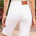 Sidefeel Women's Jean Shorts High Waisted Stretchy Bermuda Folded Hem Denim Summer Shorts (White, L)