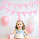 GCQQ Pink Happy Birthday Banner 14Pcs Double-Layer Cotton Fabric Bunting with Pom Pom 3.4m /11.2FT Reusable Pennant Garland for Girl Birthday Party Baby Shower Nursery Room Decorations