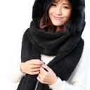 Winter Warm Women Hoodie Hat/Scarf/Gloves Set Soft Plush Thick Warm Hat (Black)