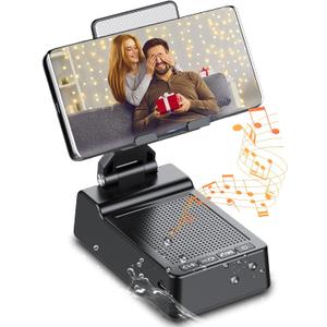 Multifunctional Phone Stand with Wireless Bluetooth Induction Speaker and Anti-Slip Base, Birthday Gifts for Men/Women, Gadgets for Anniversary Idea Gift, Stocking Stuffers for Lover (Black)