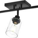3-Light Track Lighting Kit Black Track Lighting Fixtures Bathroom Wall Sconces Ceiling Mount Kitchen Tracking Lights, Rotatable Spotlight with Clear Glass Shade for Kitchen Shop Hallway