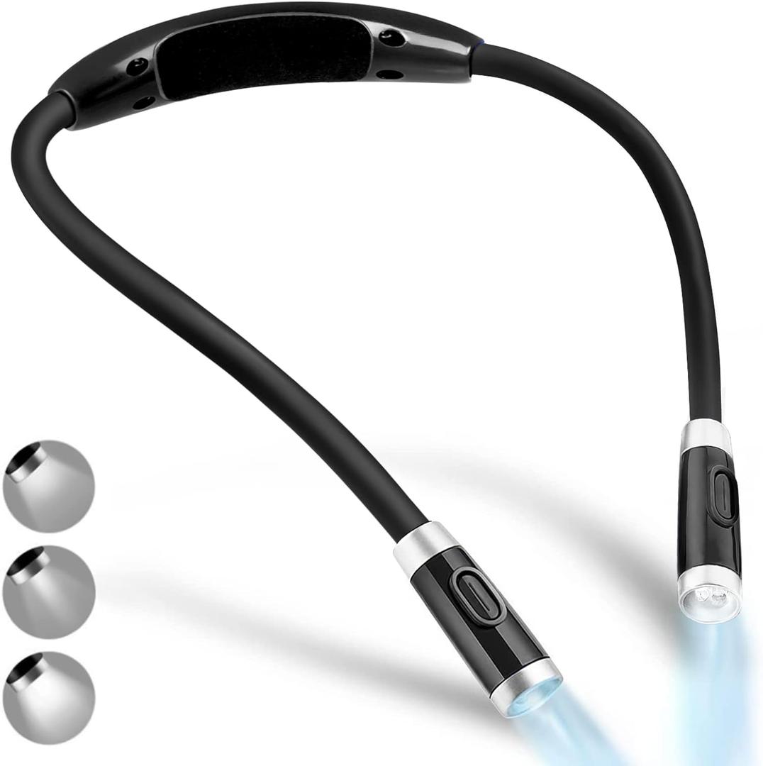 Vekkia Rechargeable LED Neck Reading Light, Book Lights for Reading in Bed, 3 Brightness Levels, Flexible Soft Silicone Arms Comfortable Wear, Long Lasting. Great for Readers, Craft & Knitting,Black