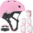 Adjustable Kids Helmet with Knee Pad, Elbow Pads & Wrist Guards - Toddler Bike Helmets for Ages 3-8 Perfect for Skating, Biking, Cycling, and Skateboard - for Boys and Girls (Pink), Size: Small( 3- 8 years )