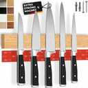 Magnetic Knife Holder for wall, 16" no drilling required, includes self-adhesive tape, extra strong for holding knives – Awarded magnet strip – Oak