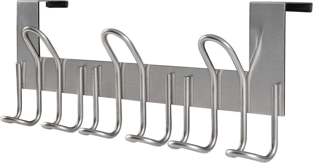 SKOLOO Over The Door Hooks - for Doors up to 1-3/4'' Thickness, Metal Door Hanger with 9 Hooks, Over The Door Hanger for Coats, Hats,Towels, Silver