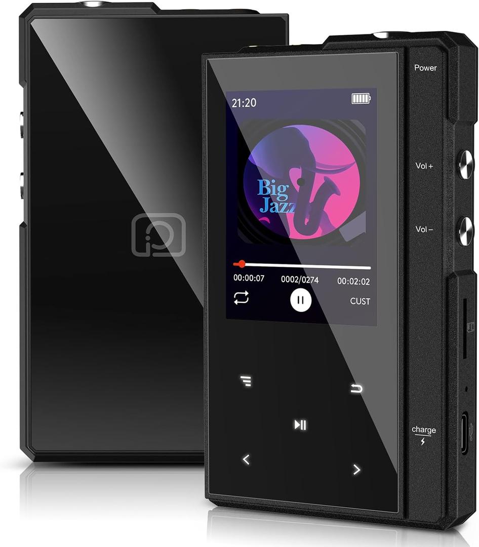 96GB MP3 Player with 90 Hours Long Battery Life,Bluetooth 5.0,Phinistec Z6 Digital Audio Player with Sturdy and Durable Metal Frame, 2.4'' IPS Glass Screen,FM Radio,Support up to 256GB (Black, 96, GB)