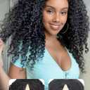HUA V Part Curly Wig Human Hair 12 Inch Kinky Curly V Part Wig Human Hair Mixed Synthetic 180% Density Upgrade U Part Human Hair Wigs for Black Women Bob Wigs Shoulder Length Natural Black Color