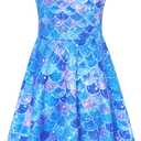 Funnycokid Girls Dress Summer Sleeveless Sundress Birthday Outfit Twirly Mermaid Party Kids 4-15 Years (Blue, L)