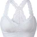 YIANNA Women White Floral Lace Bralette Padded Breathable Sexy Racerback Lace Bra Bustier Crop Top Wirefree, YA8332-White-S