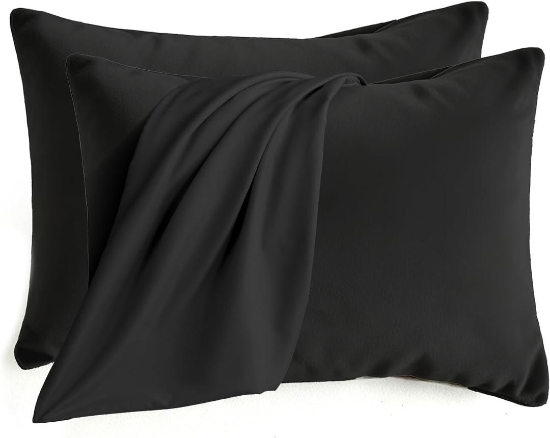 Q&J Fabric Co. Set of 2 Brushed Microfiber Pillowcases 20x26 inch Black | 100% Polyester, Standard Size Envelope Pillow Covers, Bedding Pillow Cases, Wrinkle-Free, Fade-Resistant, Envelope Closure