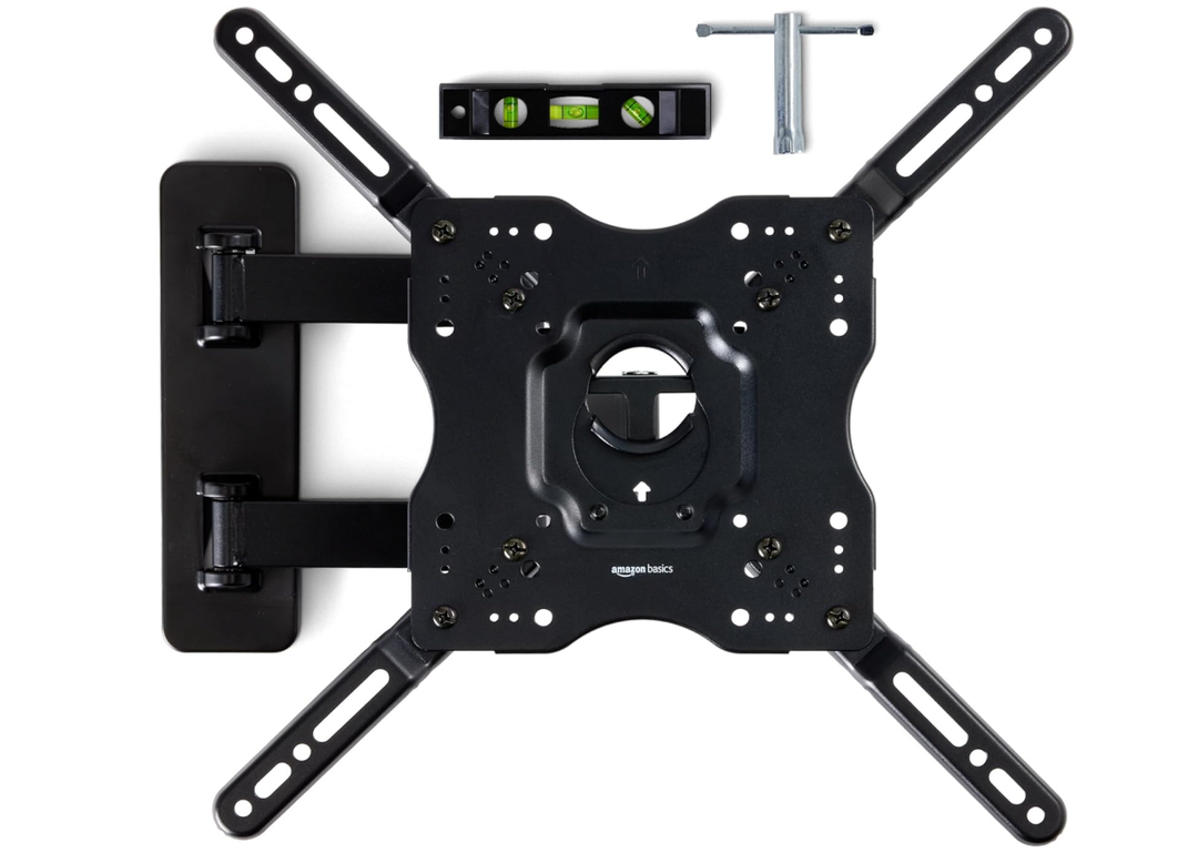 Amazon Basics Full Motion Articulating TV Wall Mount, with Swivel and Tilt, for 26" to 55" TVs and Flat Panels up to 80 Lbs, VESA Compatible, Black