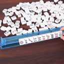 ZGME American Mahjong Set,166 White Tiles with Blue Rectangular Bag and Accessories,4 All-in-One Mahjong Racks with Pushers,Complete Western Mahjong Set, 1.2" 0.9" 0.5"