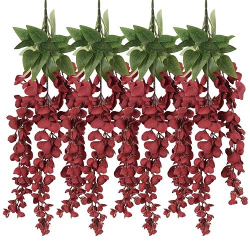 Amazon.com: IPOPU Fake Silk Wisteria Flower 4PCS Artificial Red Wisteria Hanging Flowers Outdoors 23.6inch Faux Hanging Flower for DIY Indoors/Outdoors Wedding Wall Arch Party Decor(Red) : Home & Kitchen