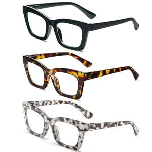 REAVEE 3 Pack Oversized Square Reading Glasses Oprah Style for Women, Blue Light Blocking Large Frame Computer Readers Spring Hinge +2.0