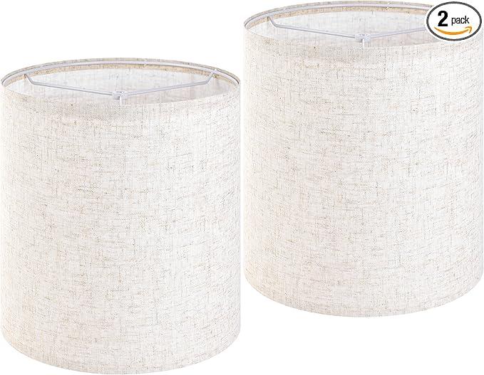 GO&SO 10x10x10 inch Oatmeal Linen Small Drum Lamp Shades Set of 2 -Classic Farmhouse Style for Table,Bedside,Floor Lamps -Spider Fitter -Natural Textured Fabric for Warm, Soft Lighting -Easy Assembly