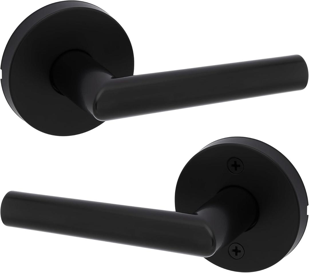 Kwikset Milan Interior Passage Door Handle, Lever For Closet and Hallway Doors, Reversible Non-Locking Handle Lever, Matte Black