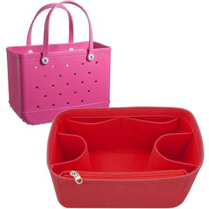 Lckaey Rubber Beach Bag Organizer Compatible with Bo Bag Tote,Divider Pouch for Bo Bags Accessories Felt Insert3018red-L (Large, Red)