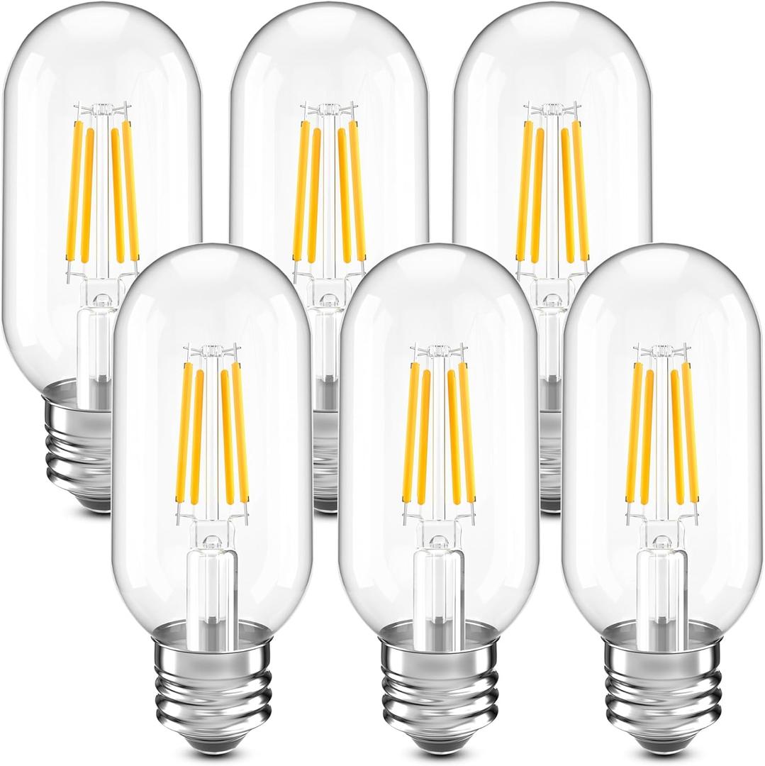 Tubular led Bulb, 4w e26 Bulb T45 T14,40 Watt Edison Vintage Bulbs, Warm White 3000k,Clear Glass, 500lm,Pack of 6