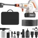 Cordless Portable Washer, 1200 PSI Battery Operated Washer with Brushless Motor, Battery, 23FT Elastic Hose, 3 Level Adjustable; Handheld Washer for Car, Home, Patio, Driveway (Glacier White)