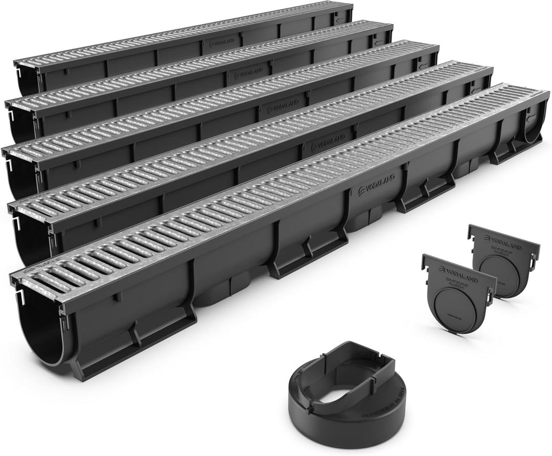 Vodaland - 3 Inch Easy 1 Premium Trench Drain Channel - Galvanized Stamped Steel Grating (5)