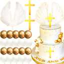 JeVenis Cross Cake Decoration - Baptism Angel Cake Decoration - Party Favors & Supplies (Gold)