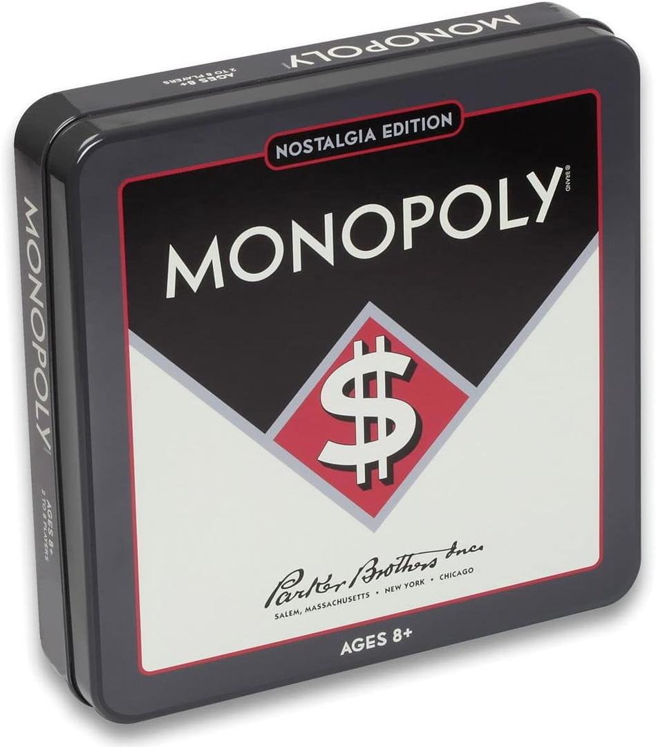 Monopoly Nostalgia Edition Board Game in Collectible Tin by WS Game Company - Vintage Style Property Trading Board Games for Ages 8+