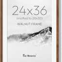 24x36 Picture Frame, USA-Sourced Walnut Wood Photo Frames with HD Tempered Glass, 24 x 36 Wood Poster Frames for Wall, Wooden 24x36 Frame Matted to 20x30, Horizontal or Vertical Wall Display