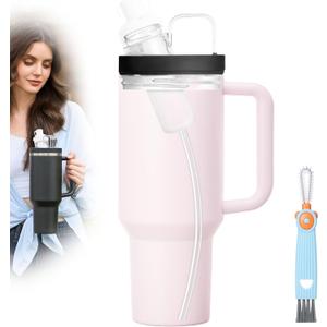 Tumbler Adapter Compatible with Stanley and Flavors Cartridges, Fits 40oz / 64oz Stanley Quencher H2.0 FlowState Tumblers, BPA Free Plastic, Food Grade Silicone, Leak Proof (DarkBlack)