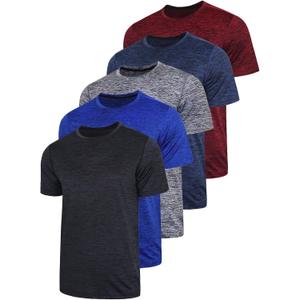 5 Pack Men's Active Quick Dry Crew Neck T Shirts | Athletic Running Gym Workout Short Sleeve Tee Tops Bulk (Heather Black/Blue/Gray/Navy/Maroon, 5XL)
