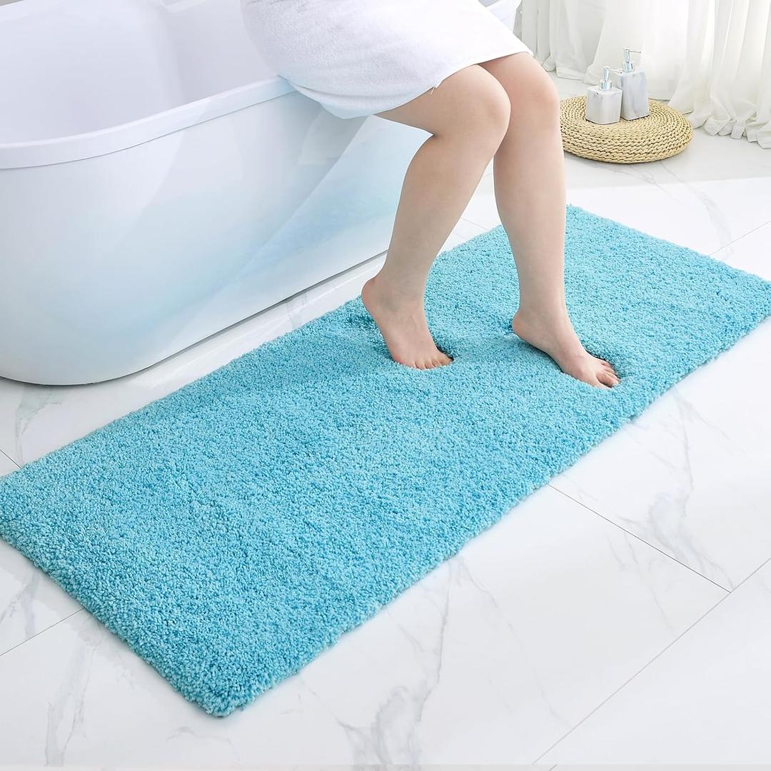 Disolla Bathroom Runner Rug 24x70 Teal Non Slip Fluffy Long Bath Mat for Bathroom Floor Washable Plush Luxury Large Bath Rug for Tub Absorbent Runner Rug for Bedside