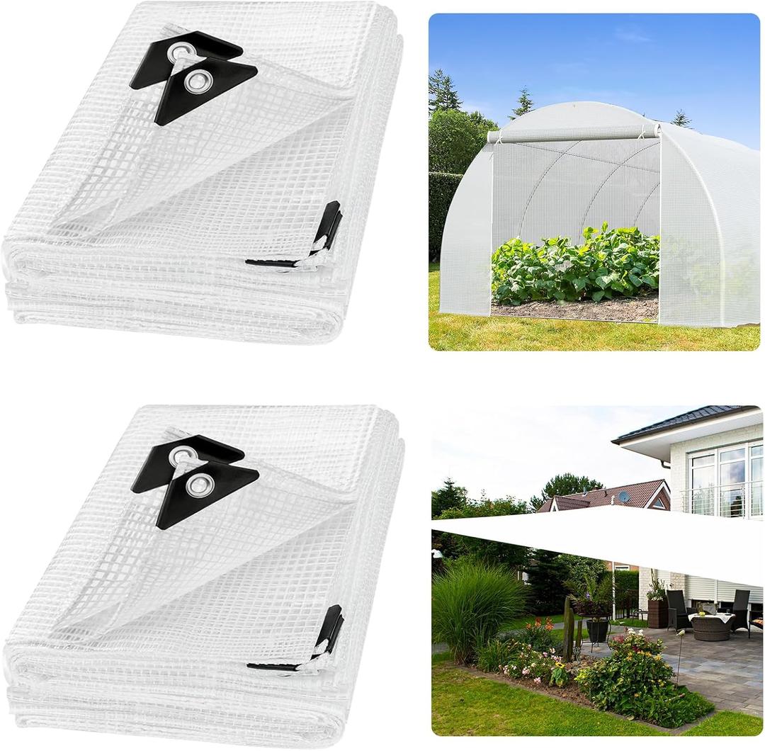 ANGAR 2Pcs 16 Mil Clear Greenhouse Tarp, 6x8FT Heavy Duty Waterproof Clear Tarps with Grommets, UV Resistant Greenhouse Replacement Poly Cover, for Gardening, Farming, Chicken Coops, Canopy, Outdoor